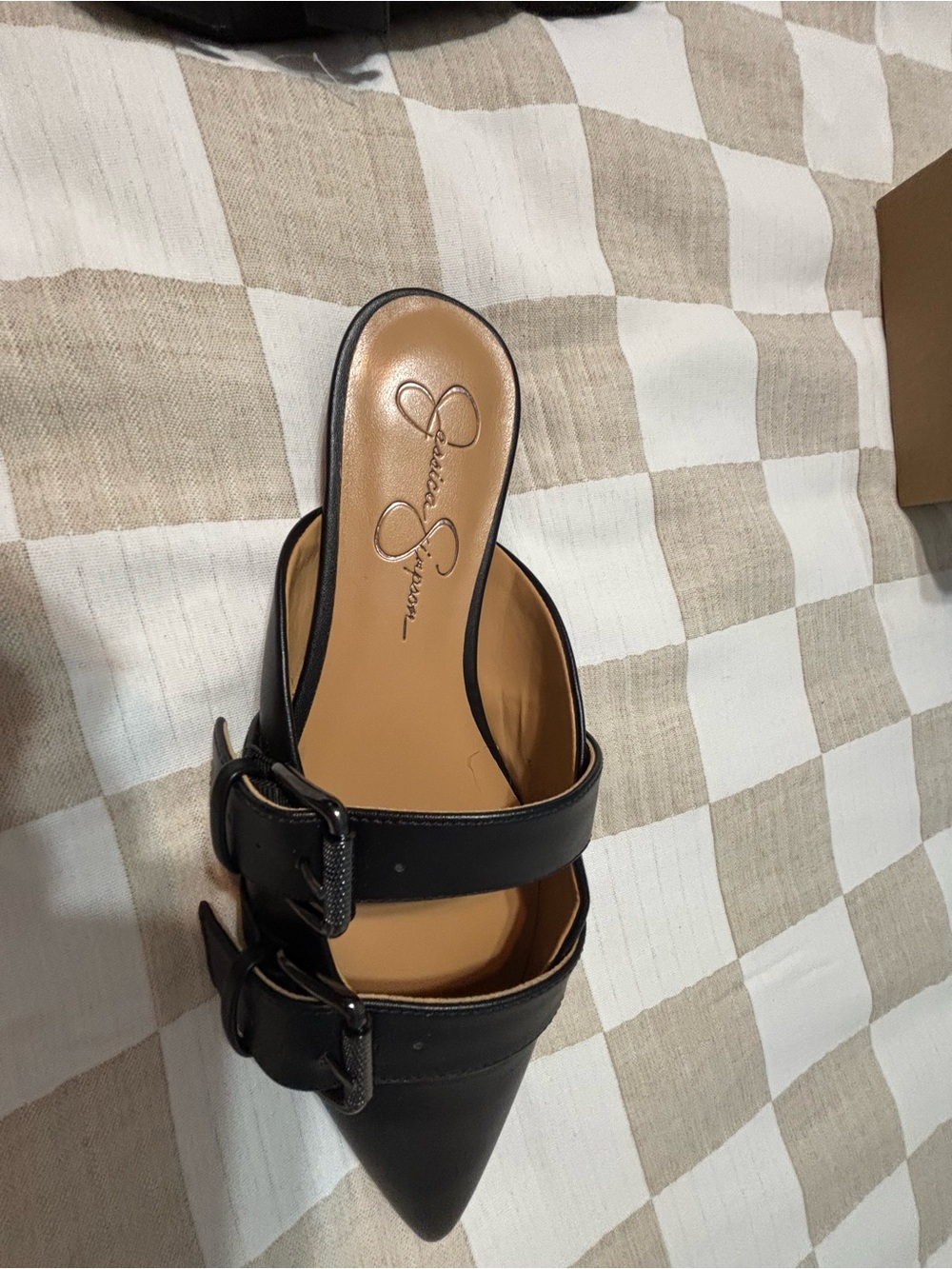 Black Pointed Buckle Mules